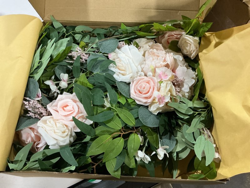 Condition photo showing Good Condition for floroom 6ft artificial eucalyptus garland with flowers fake greenery faux floral vine garland for table decor wedding centerpieces bridal shower party decorations, blush & cream