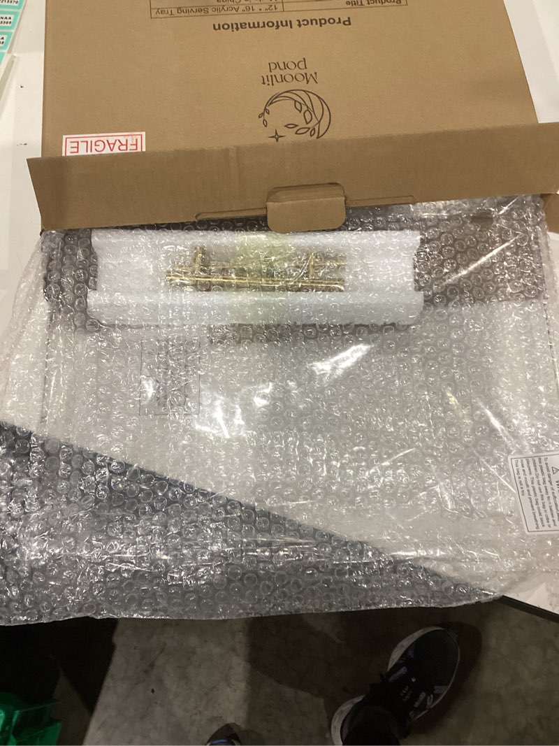 Condition photo showing Good Condition for 12"x16" Clear Acrylic Serving Tray with Golden Handles, Sturdy Huge Capacity Acrylic Tray for Coffee, Juice, Kitchen and Desk Organizer, Storage Tray (12"x16") 16" x 12" x 2"