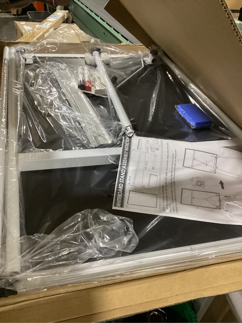 Condition photo showing As Is for Magnetic Whiteboard Easel Stand, Dry Erase 36 x 24 White Board with Height Adjustable Tripod Stand, 3' x 2' Flipchart Easel Stand Presentation Board, 6 Magnets, 1 Eraser, 2 Pens Silver