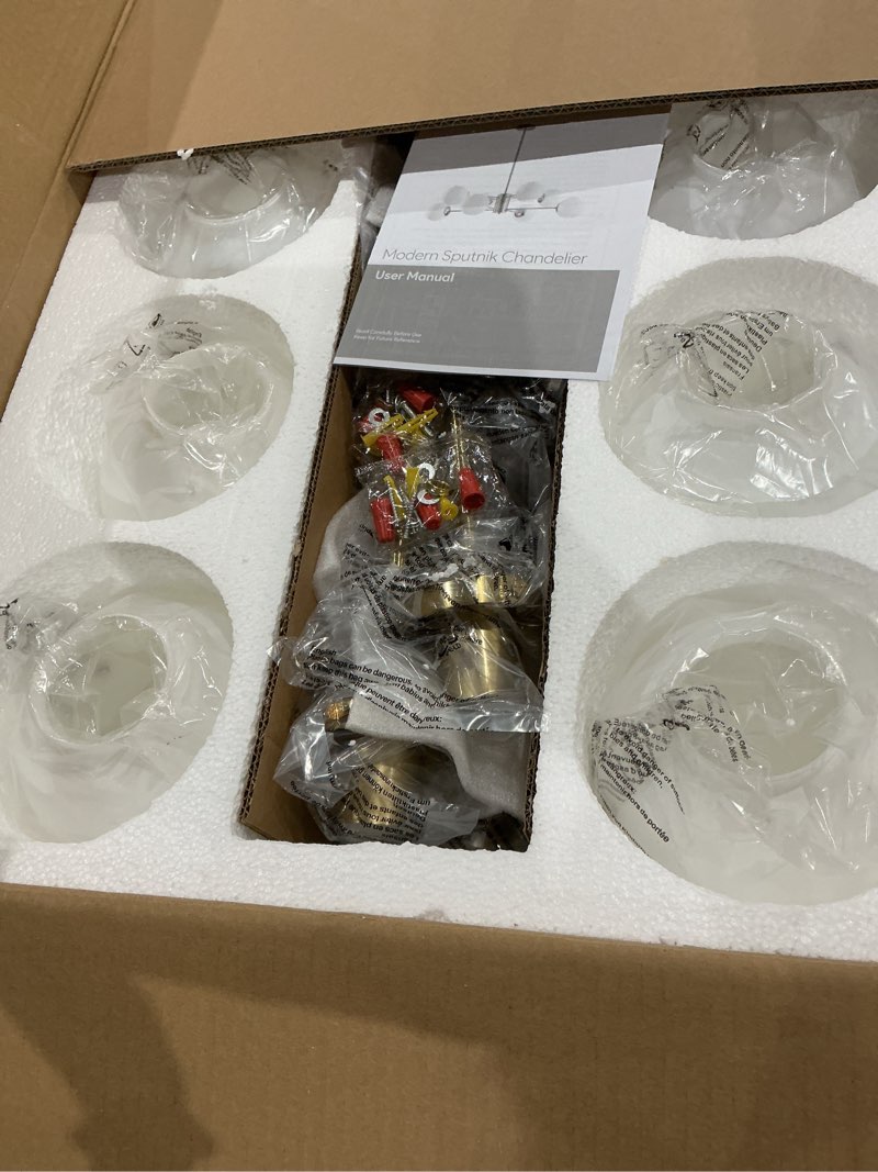 Condition photo showing Good Condition for vonluce sputnik ceiling light fixture, 8-light modern sputnik chandelier with frosted glass shades, etl listed globe chandelier for living room bedroom dining room, bubble glass pendant light, gold gold 8-light w/lampshade