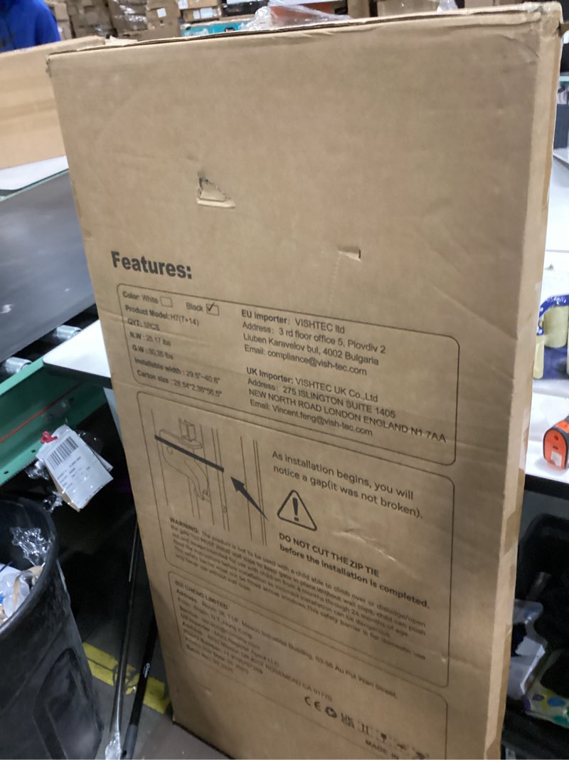 Condition photo showing New/Like New for COMOMY 55.1" Extra Tall Pet Gate for Cats, 29.5-40.6" Extra Wide Cat Gate with Adjustable Cat Door, Pressure Mounted Easy Walk Through Pet Gate with Door for Stairs, Doorways, Kitchen(Black)