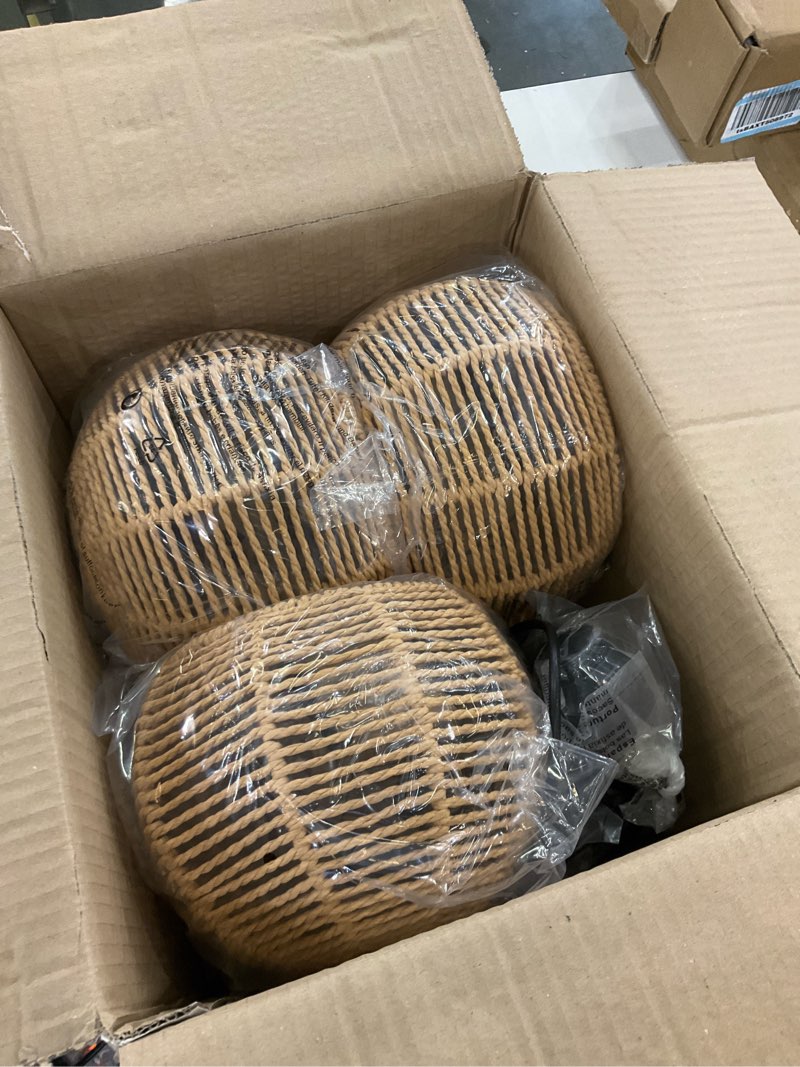 Condition photo showing Good Condition for 3-Light Mini Hemp Rope Woven Pendant Light Kitchen Island,3 Dome Hand Woven Boho Rattan Chandelier Farmhouse Wicker Ceiling Light,rustic Light Fixture For Living Room Hallway Dining Room(Bulb Incl. 11.8" Natural 3-Light