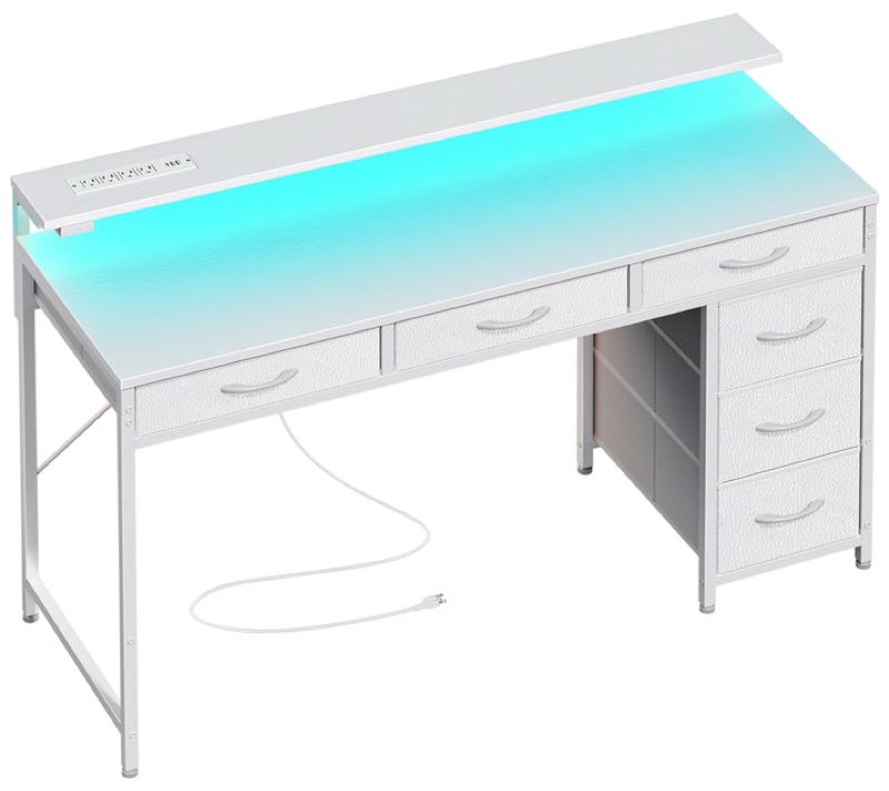 huuger gaming desk with 6 drawers, computer desk with led lights