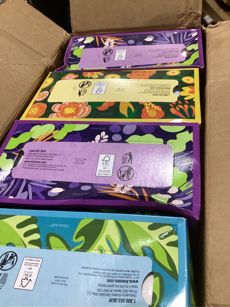 Condition photo showing As Is for kleenex ultra soft facial tissues, 8 flat boxes, 180 tissues per box, 3-ply, packaging may vary white 180 tissues (pack of 8)
