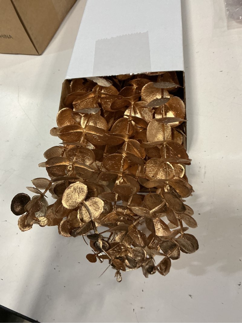 Condition photo showing Good Condition for Waydress 12 Pieces Gold Eucalyptus Stem 16 Inch Artificial Eucalyptus Spray Fake Leave Decor Fall Faux Floral Arrangement Faux Flower for Wedding Party Bouquet Home Farmhouse Vase DIY Craft