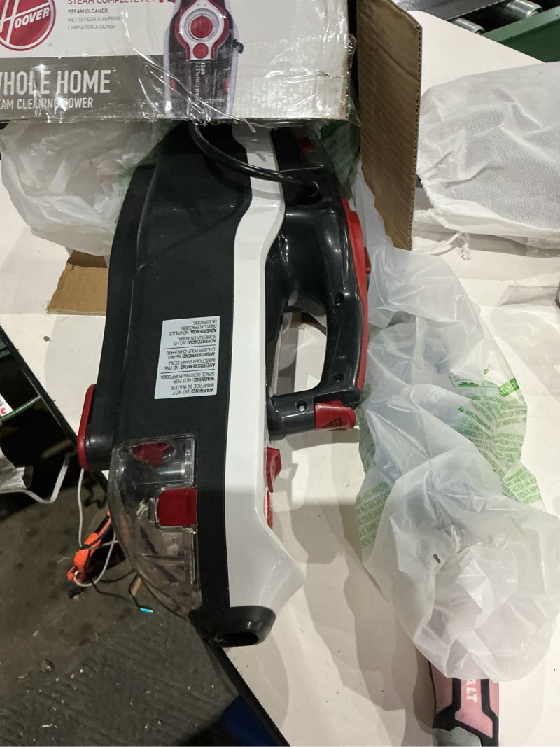 Condition photo showing As Is for hoover steam complete pet steam mop, with multi-purpose cleaning tools, for tile and hard floor, removable handheld steamer, steam cleaner, wh21000, white