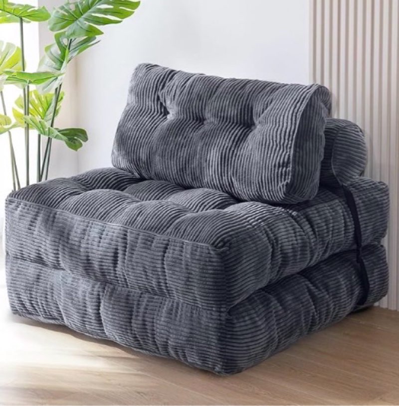 MAXYOYO Folding Sofa Bed, Convertible Sleeper Chair with Pillow Foldable Mattress with Back Support, Portable Fold Out Chair Bed Comfy Floor Sofa Lounge for Living Room Bedroom, Dark Grey, Single
