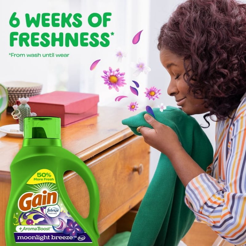 gain, laundry detergent moonlight breeze + aroma boost, 65 fl oz