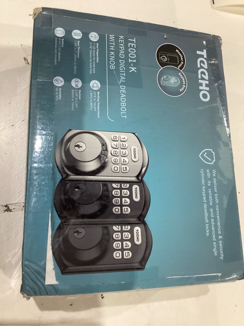 Condition photo showing As Is for TEEHO TE001K Keyless Entry Door Lock with Handle, Electronic Keypad Deadbolt with 2 Knobs, High-Security Front Door Handle Set for Home & Rental, Smart Auto-Locking, Easy Install, Oil-Rubbed Bronze Oil Rubbed Bronze