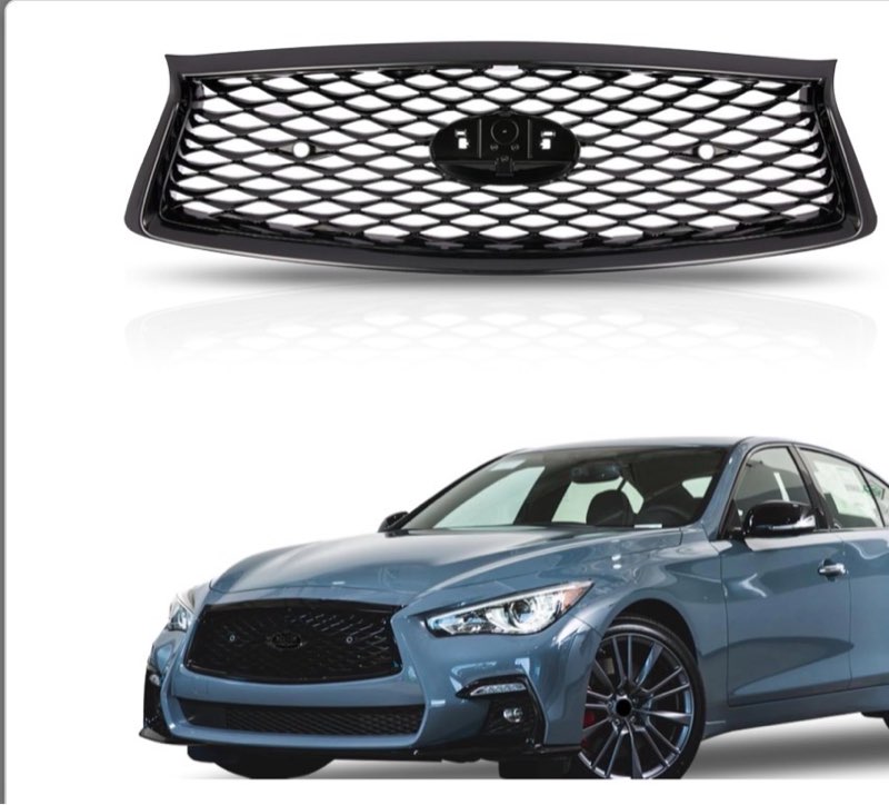 UnayKolb For 2018 2019 2020 2021 2022 2023 Infiniti Q50 Front Bumper Upper Grille Gloss Black Mesh G