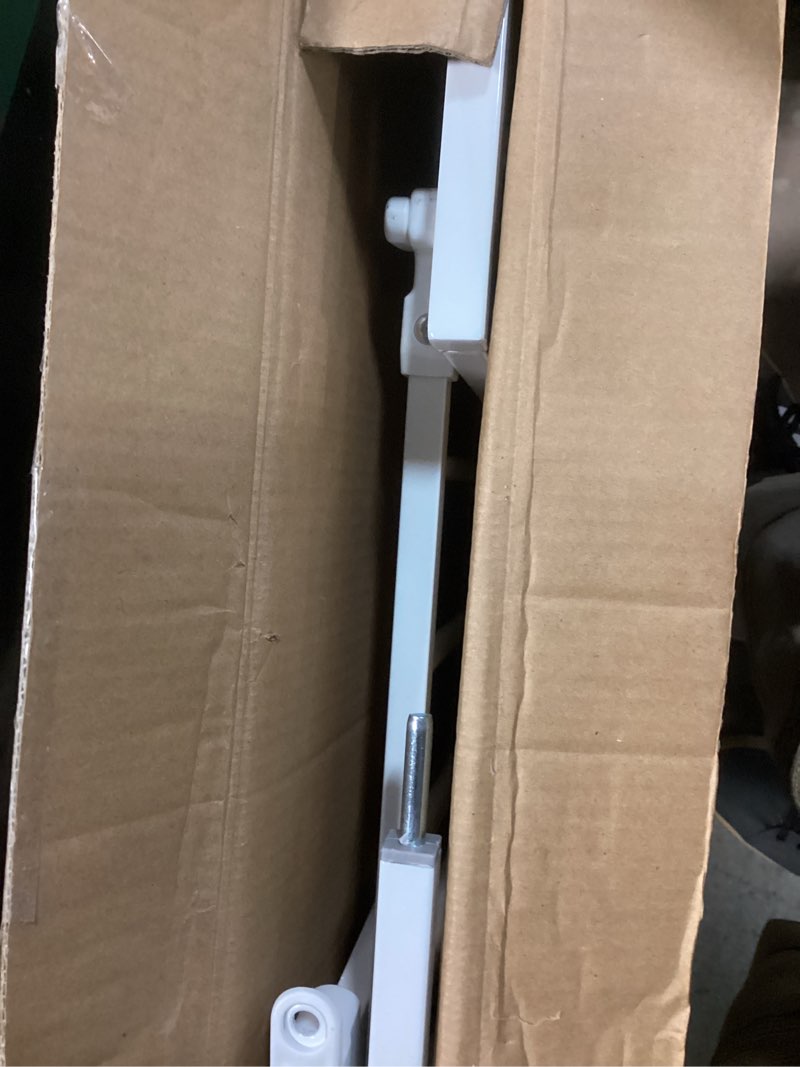 Condition photo showing Good Condition for regalo safety 38" baby gate for doorways & bottom of stairs, pressure mount design for babies, toddlers & pets, tested & safe for 30 years, american designed, american owned, white white 29-38.5"w x 30"h