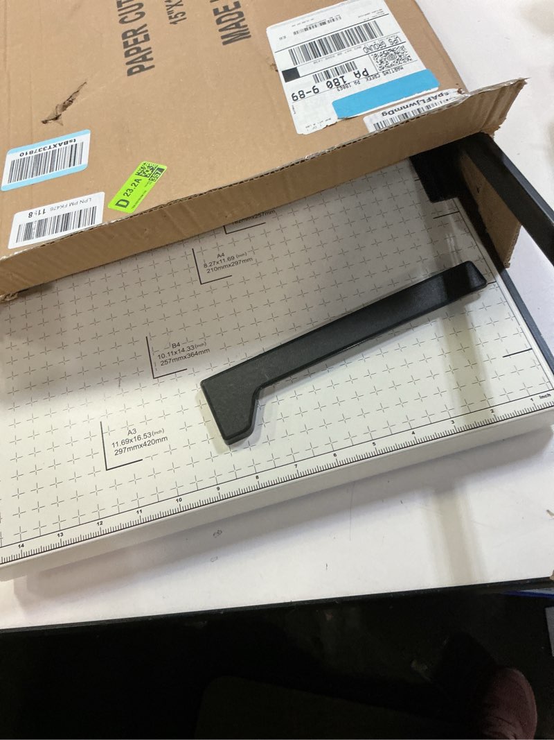 Condition photo showing As Is for Paper Trimmer Guillotine Metal Base A3 Stack Paper Cutter Heavy Duty 18 Inch with Guard Rail Safety Blade Lock ZEQUAN, 10-Sheet Capacity, Guillotine Paper Slicer Cutter for Office Home School 18Inch