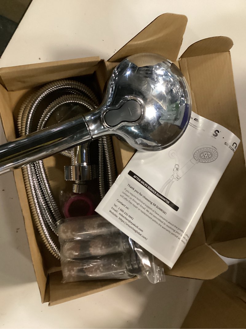Condition photo showing Good Condition for sr sun rise filtered shower head with handheld high pressure 9 spray mode showerhead detachable shower head water softener filters beads for hard water remove chlorine 4 filters chrome
