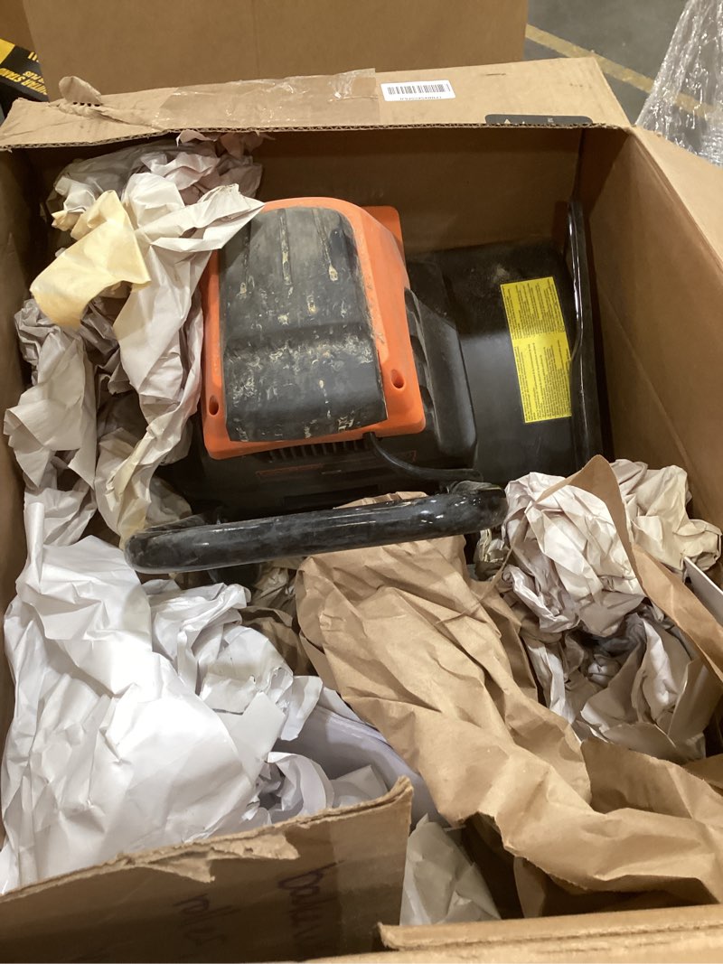 Condition photo showing As Is for lawnmaster 13.5 amp 18” electric tiller – te1318m 18-inch black & orange