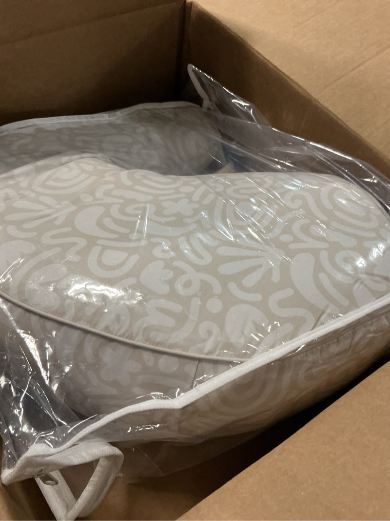 Condition photo showing Good Condition for boppy uplift nursing pillow - wedge bottle & breastfeeding pillow to reduce spit-up and reflux symptoms, with body-inclusive opening and belt, baby safety alliance verified - cream retro squiggles pillow cream retro squiggles