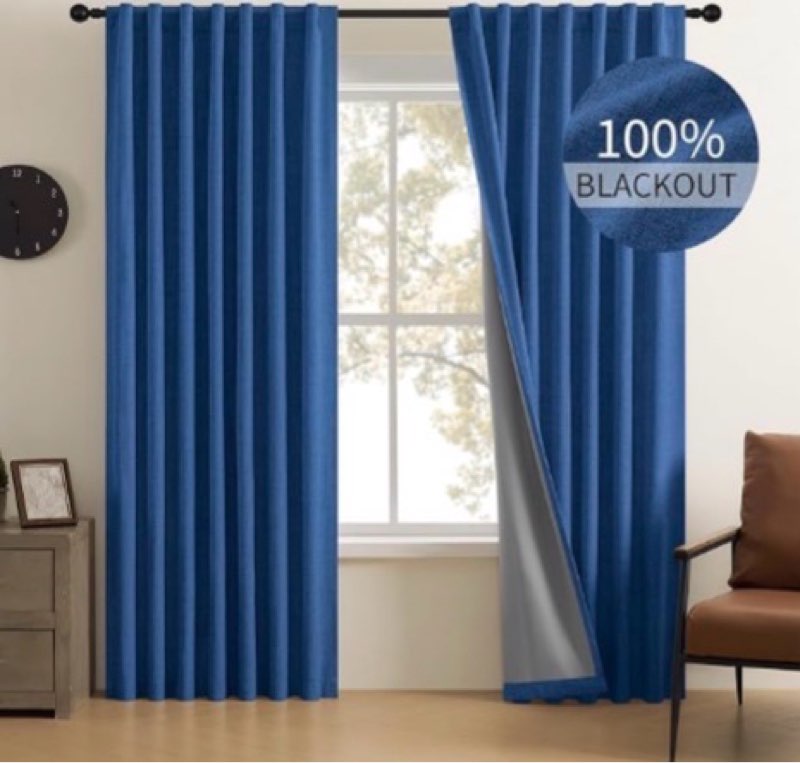 CUCRAF Linen 100% Blackout Curtains 108 Inch Length 2 Panels Set, Back Tab and Rod Pocket Curtain fo