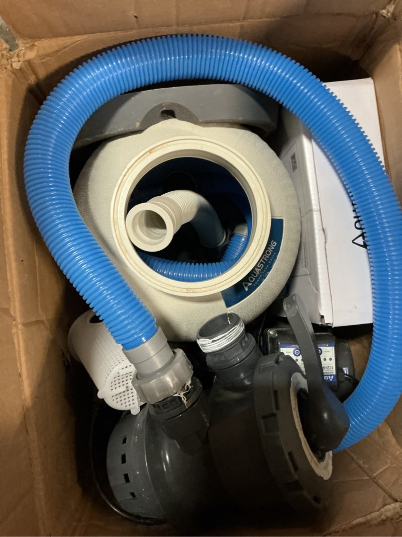 Condition photo showing As Is for aquastrong sand filter pump for above ground pool with timer, 1/2 hp pool pumps above ground 2500 gph for pools up to 9000gal, 12in pool sand filter with 6-way valve, improved circulation & filtration