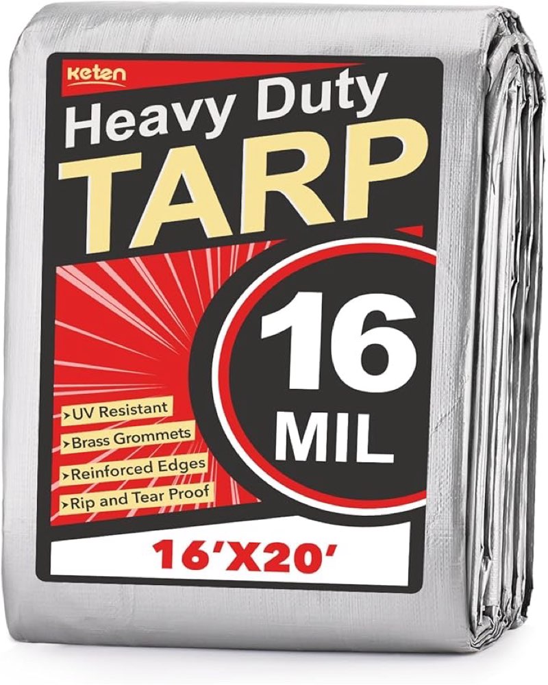 keten tarps heavy duty waterproof 18x24 feet, extra thick 16 mil, tear & fade resistant, uv blocking