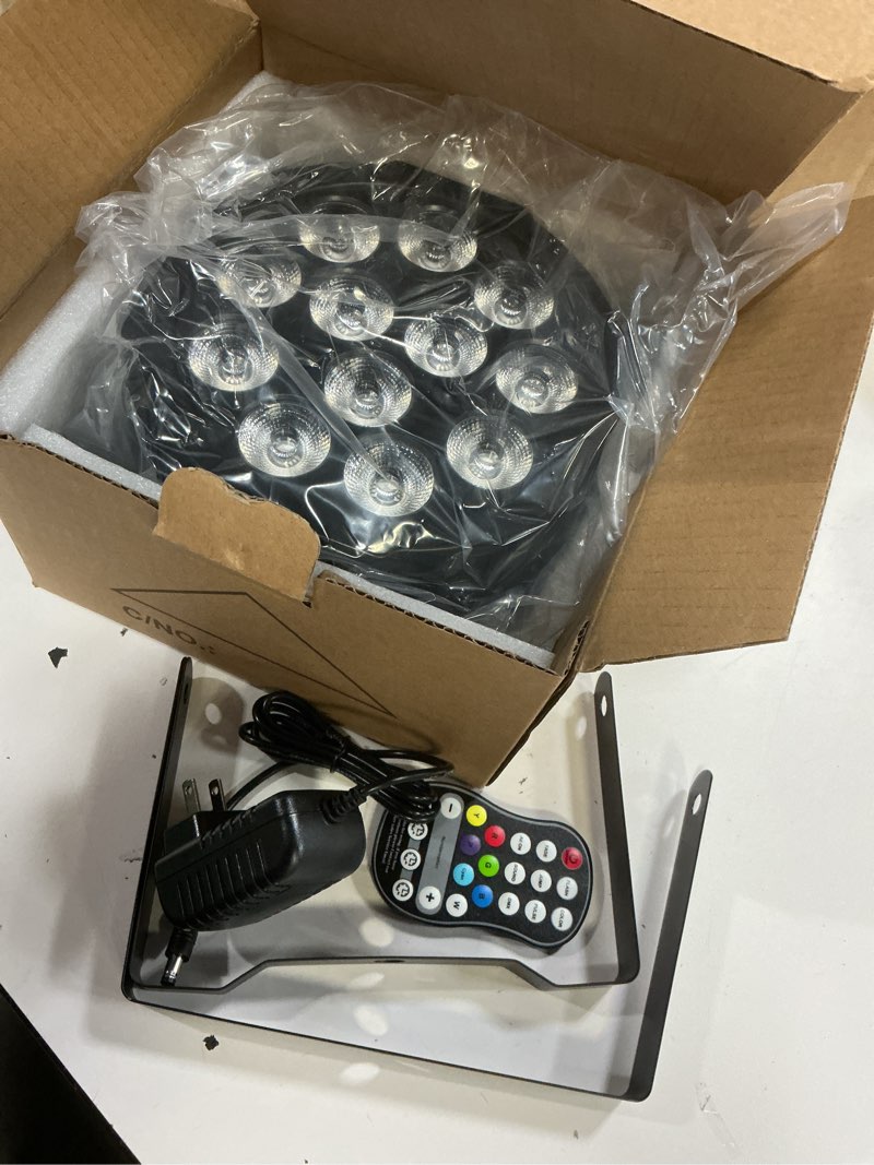 Condition photo showing New/Like New for rechargeable par lights uplights rgbwa+uv 6-in-1 led battery powered stage lights, holdlamp dj lights sound activated with remote & dmx control for festival party event wedding bar church 1 pack