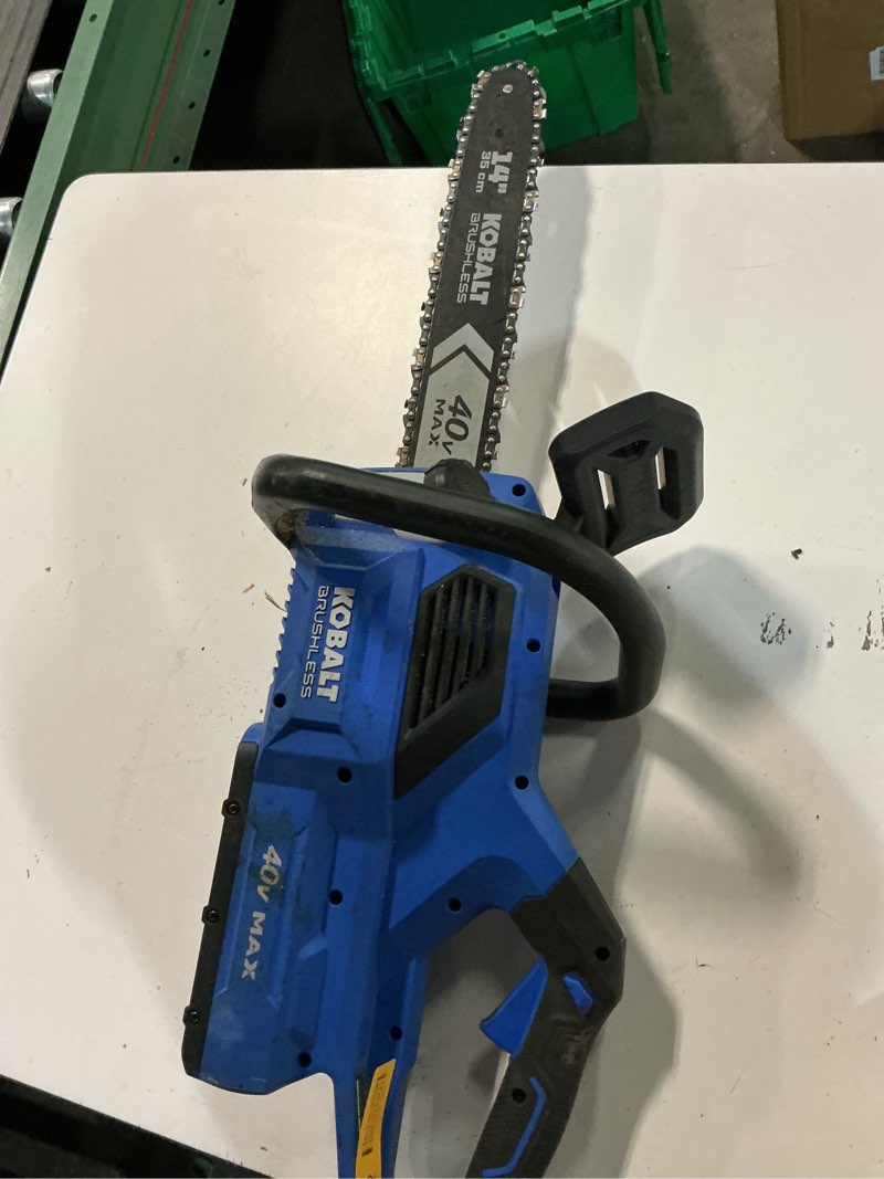 Condition photo showing As Is for kobalt 40-volt 40v lithium ion bare tool 14-in cordless electric brushless chainsaw (battery and charger not included)