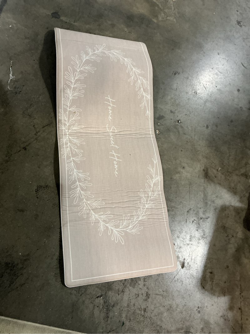 martha stewart bloomfield home sweet home leaf frame kitchen mat, comfort standing mat, non-slip backing, water resistant, beige, 18"x48"