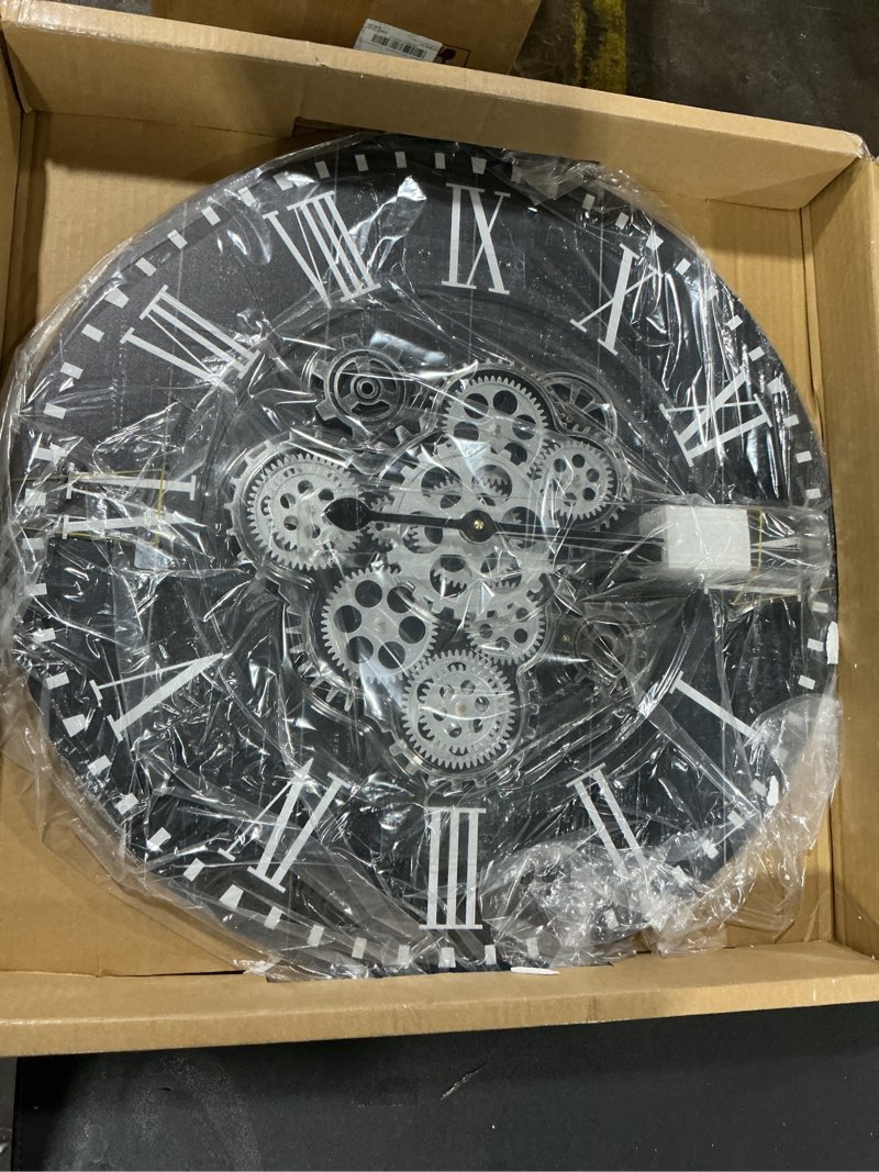 Condition photo showing Good Condition for Lafocuse 23 Inch Wooden Large Wall Clock with Moving Gears, Roman Numeral, Black, Unisex