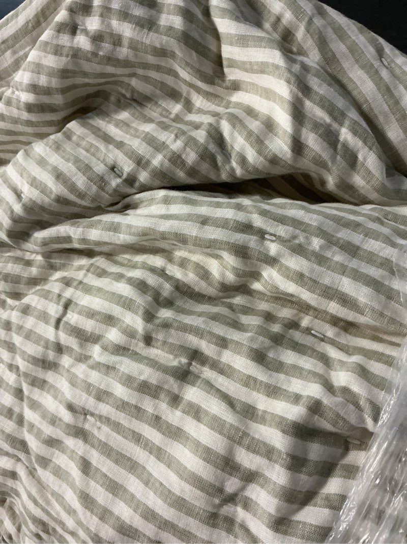 Condition photo showing Good Condition for european linen patterned quilt king/cal king willowleaf/white stripe