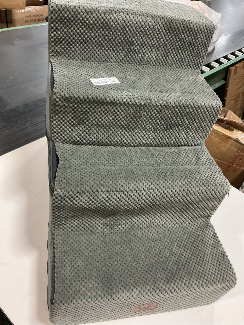 Condition photo showing Good Condition for Gardner Pet Dog Stairs for Small Dogs 19.7" H, Curved 4-Step Pet Stairs, Dog Steps for High Bed (18-24 in), Couch with Durable Non-Slip Waterproof Fabric Cover and CertiPUR-US Certified Foam Grey 4 Curved 15.7"x28"x19.7"