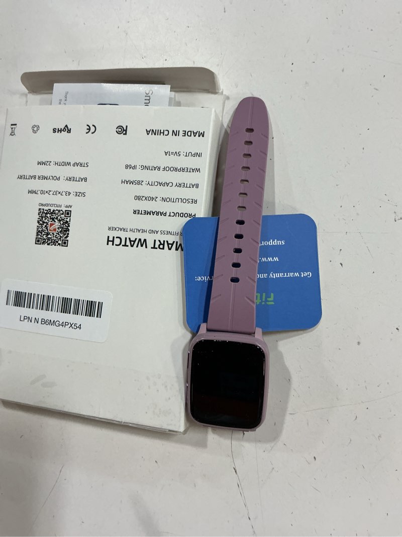 Condition photo showing As Is for fitvii fitness tracker, smart watch with 24/7 blood pressure heart rate and blood oxygen monitor, sleep tracker with calorie step counter, ip68 waterproof activity tracker for women men android ios orchid purple