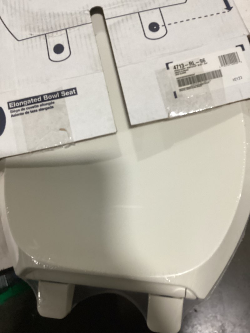 Condition photo showing As Is for kohler french curve ready latch quiet-close elongated toilet seat contemporary biscuit elongated