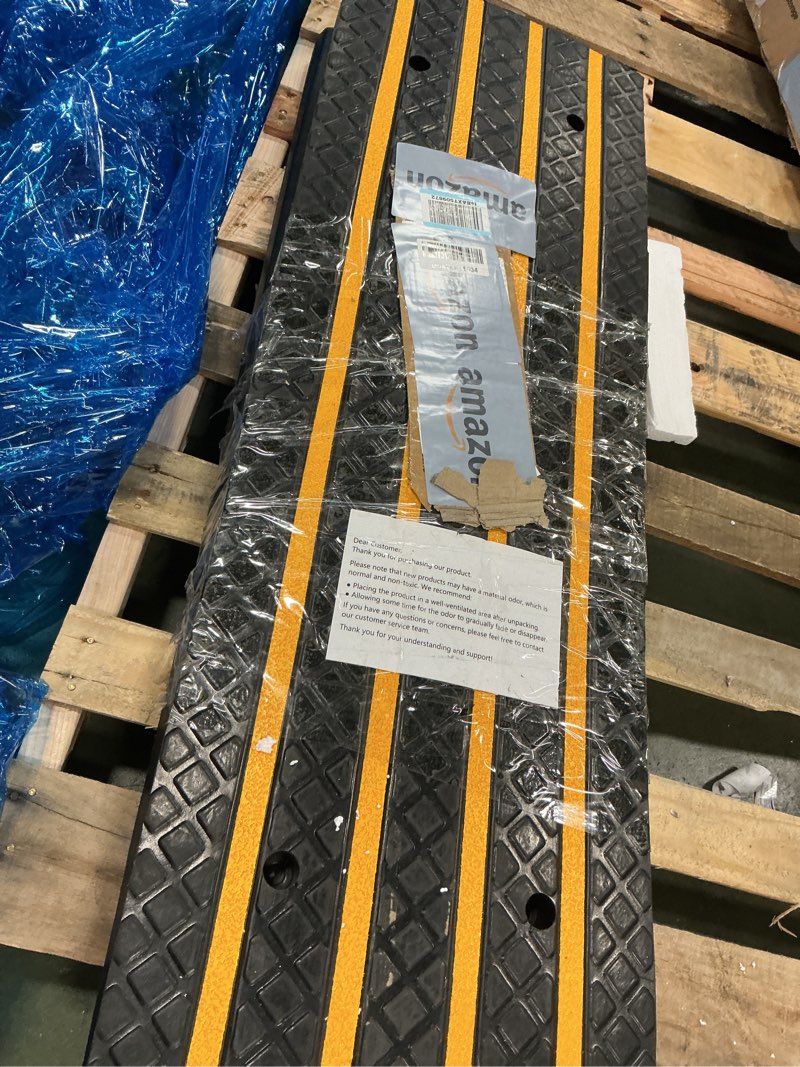 Condition photo showing As Is for VEVOR Car Driveway Rubber Curb Ramp, 2 Pack 48.8-inch-Long Heavy Duty Low Profile Slope Ramps, 2.6’’ Rise, 33069 lbs Load Capacity, Reflective Safety Strips, for Vehicles, RVs, and Wheelchairs