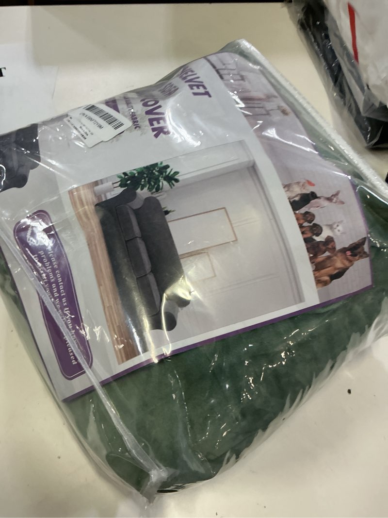 Condition photo showing Good Condition for weerrw 4 pieces velvet high stretch couch covers for 3 cushion couch sofa slipcovers, washable furniture protector with non slip elastic bottom, feature soft plush fabric, greyish green, large large greyish green