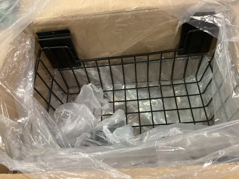 Condition photo showing Good Condition for slatwall baskets 15 inch, large slatwall wire baskets, heavy-duty slat wall hanging bins for garage, shops, rooms, 2 pack