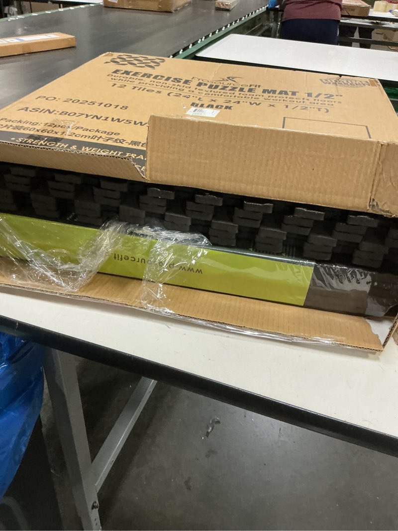 Condition photo showing Good Condition for prosourcefit puzzle exercise mat ½ in, eva interlocking foam floor tiles for home gym, mat for home workout equipment, floor padding for kids, black, 24 in x 24 in x ½ in, 48 sq ft - 12 tiles black 12 pack (48 sq ft)