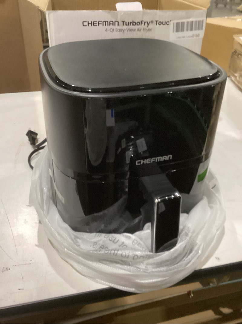 Condition photo showing New/Like New for Chefman Air Fryer – 4 QT Compact Airfryer for Quick & Easy Meals, Features Hi-Fry Technology for Extra Crisp, Easy-View Window, Touch Controls with 4 Presets, Nonstick & Dishwasher Safe Basket - Black 4 Quart with easy view window