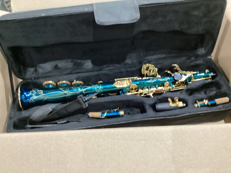 SIMILAR TO NOT EXACT !! EASTROCK Bb Soprano Saxophone Straight Sax Instruments for Beginners Intermediate Players with Carrying Case,Mouthpiece,Pads,Reed,Cleaning kit,neck Strap,White Gloves(Lake Blue)