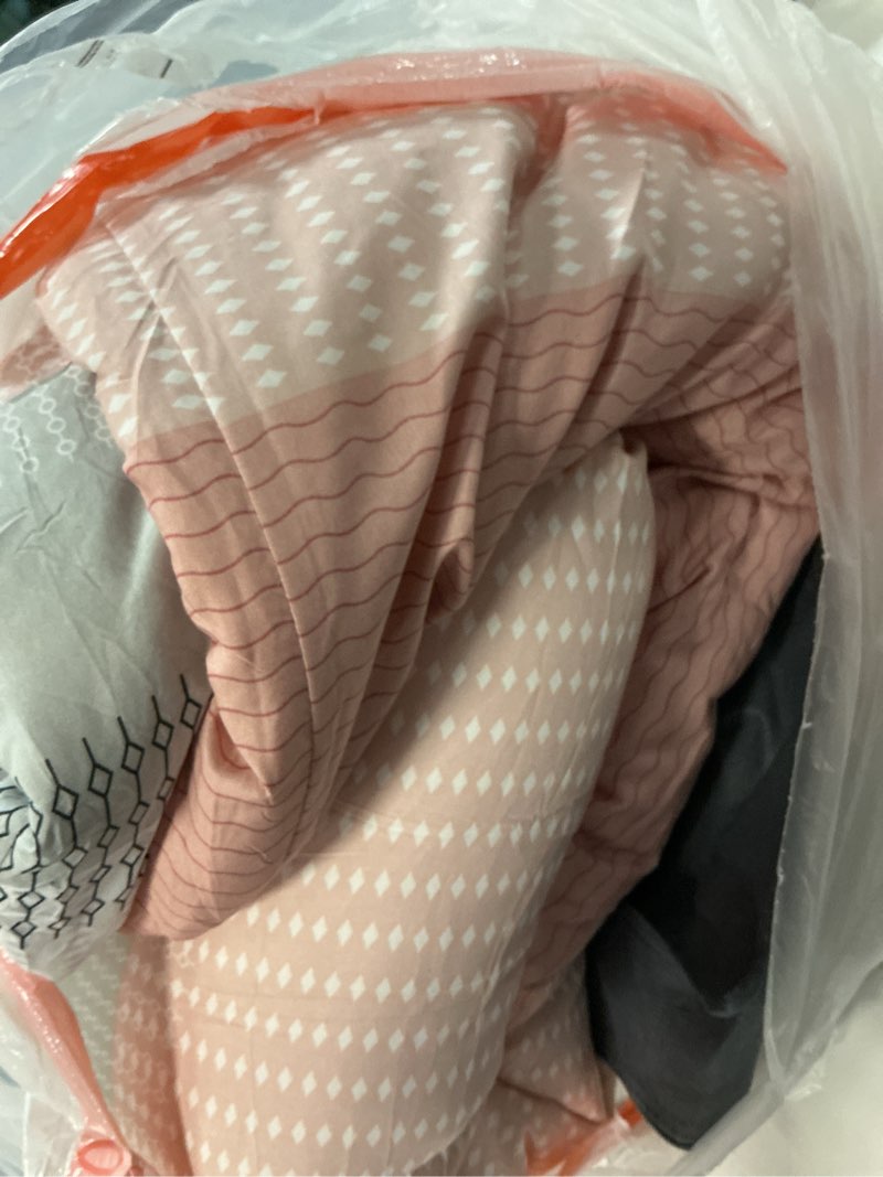 Condition photo showing As Is for litanika pink comforter set queen, 3 pieces blush white colorblock lightweight bedding comforter set blush pink queen