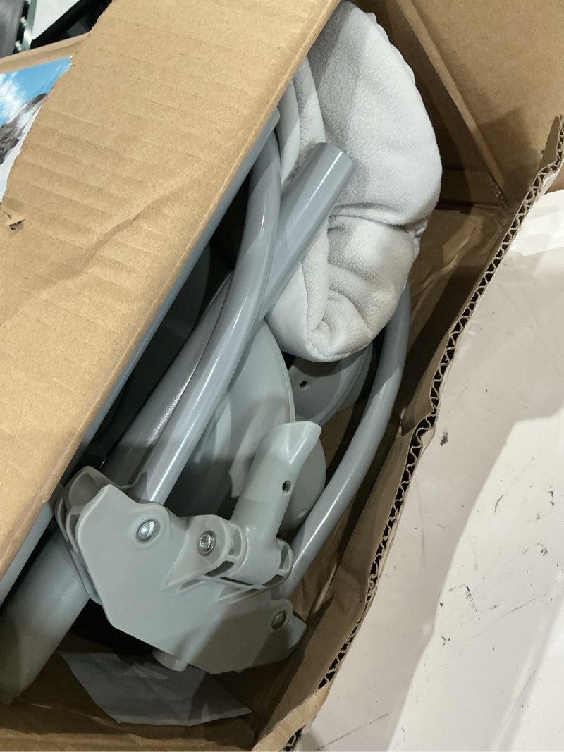 Condition photo showing As Is for graco slim spaces compact baby swing, space saving portable bay swing with height adjustable legs & soft toys, reign