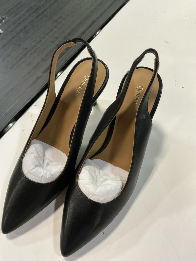 Condition photo showing Good Condition for italian leather slingback 75mm heel size 7 black 