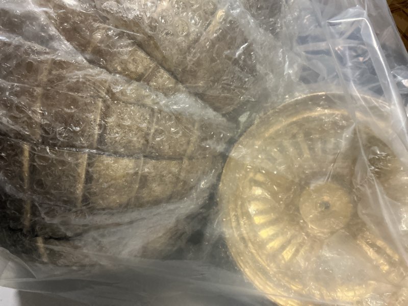 Condition photo showing Good Condition for nuptio gold compote vase for centerpiece: 8.5" wide short pedestal footed bowl for flowers - distressed brass urn for decorative wedding table set of 10 5.4“h - 10pcs