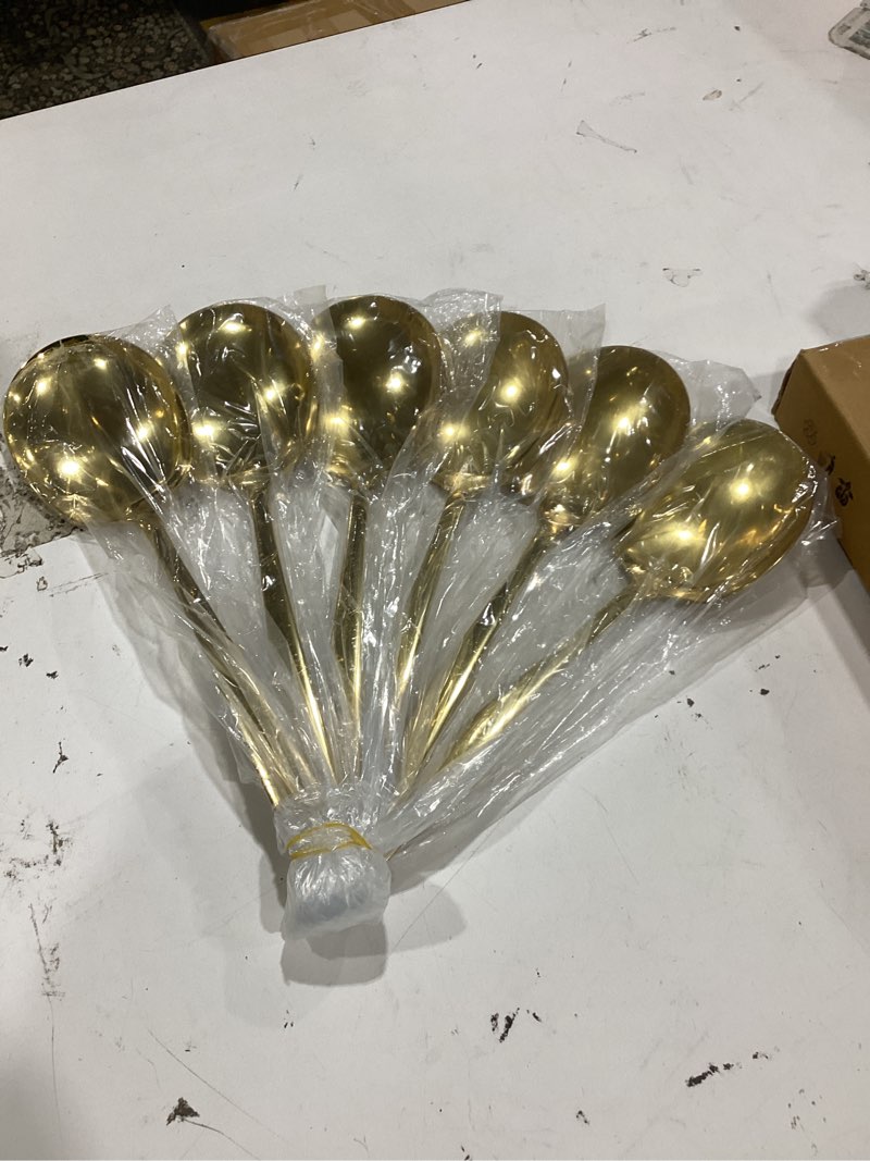 Condition photo showing Good Condition for extra large serving spoons set of 6-piece, 11.7-inch gold serving slotted spoon x 3 serving spoon x 3, stainless steel serving utensil for buffet, parties, catering - dishwasher safe(6-pack, gold) gold, 3 slotted & 3 solid, 11.7"
