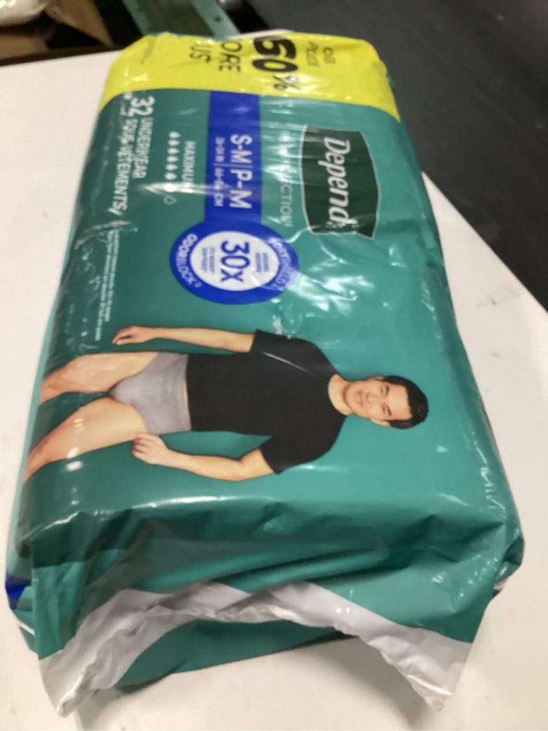 Condition photo showing New/Like New for depend fresh protection adult diapers, incontinence underwear for men, disposable, maximum, small/medium, grey, 32 count, packaging may vary small/medium 32