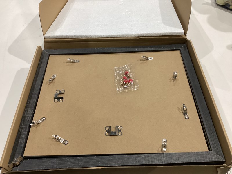 Condition photo showing As Is for 11x14 Picture Frame Set of 4, Made of Real Glass and Rustic Black Wooden Frame, Display 8x10 Pictures with Mat or 11 x 14 Posters without Mat for Wall Mounting, Gallery Photo Frames Rustic Black 11x14 in