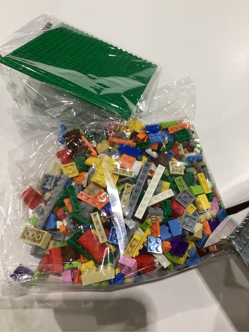 Condition photo showing As Is for 1000 Pieces Building Blocks, Classic Stackable Base Plates, 3 6.3" x 6.3" Blue, Gray and Green Base Plates, Compatible with All Major Brands 1000 1000 Multicolored