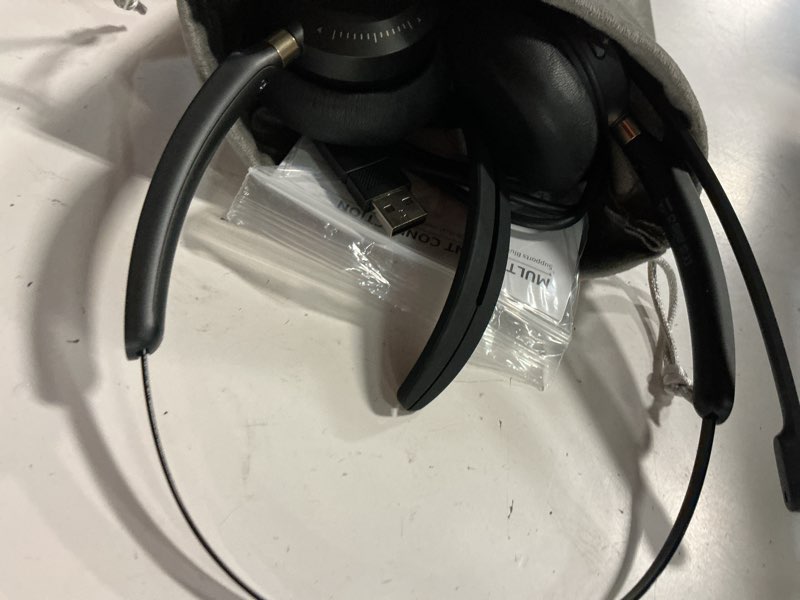 Condition photo showing Good Condition for wireless headset with mic for work, ai enc noise cancelling for clear call & meeting, bluetooth 5.3 & usb dongle for laptop, pc, iphone & android, office & call center headset for remote hybrid worker black golden