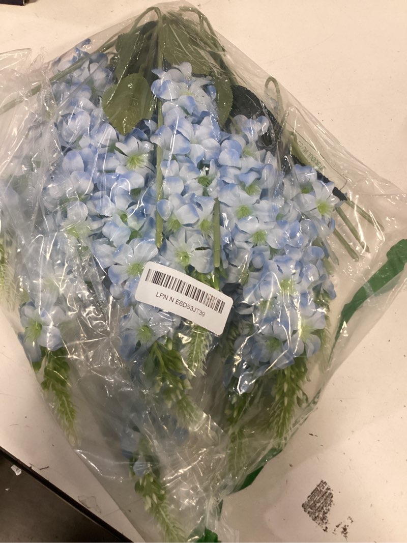 Condition photo showing New/Like New for 15 pcs delphinium artificial flowers for decoration, 27.5 inch long stem larkspur fake flowers light blue faux silk bouquets for tall vase wedding home decor floral arrangements(light blue) 27.5 inch light blue 15