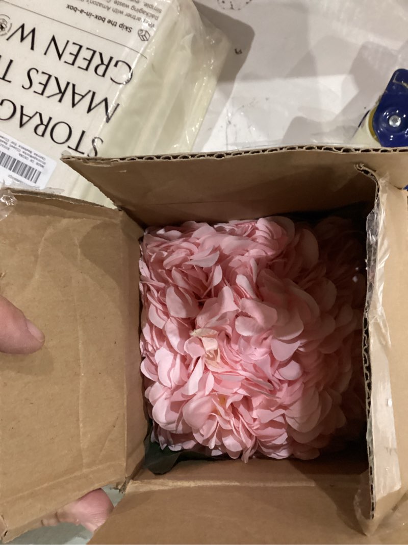 Condition photo showing As Is for Silk Pink Hydrangea Artificial Flowers in Vase with Faux Water, Silk Flower Arrangements in Vase for Home Decor, Wedding Table (Pink)