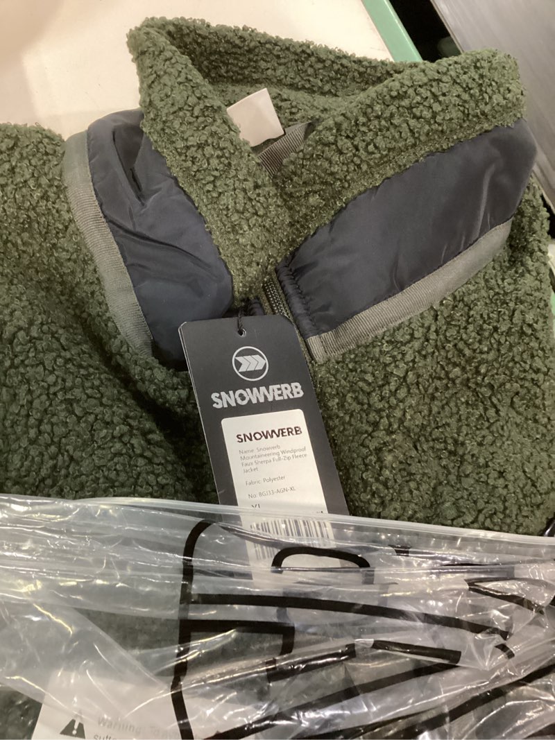 Condition photo showing New/Like New for snowverb mens fleece sherpa snow jackets warm insulated streetwear ski coat mountain full-zip fuzzy fleece snowboard jacket small army green