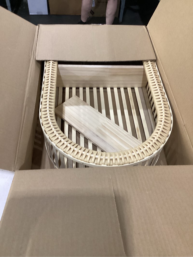 Condition photo showing Good Condition for 3 tier rattan wall shelf, boho arch hanging shelves,12.2 x 4.7 x 20.1 in arched wood wall shelf, decorative bohemian floating storage display rack for bathroom living room bedroom