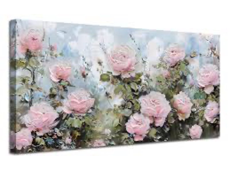 ardemy flower wall art canvas art wall decor, floral painting textured picture living room pink rose